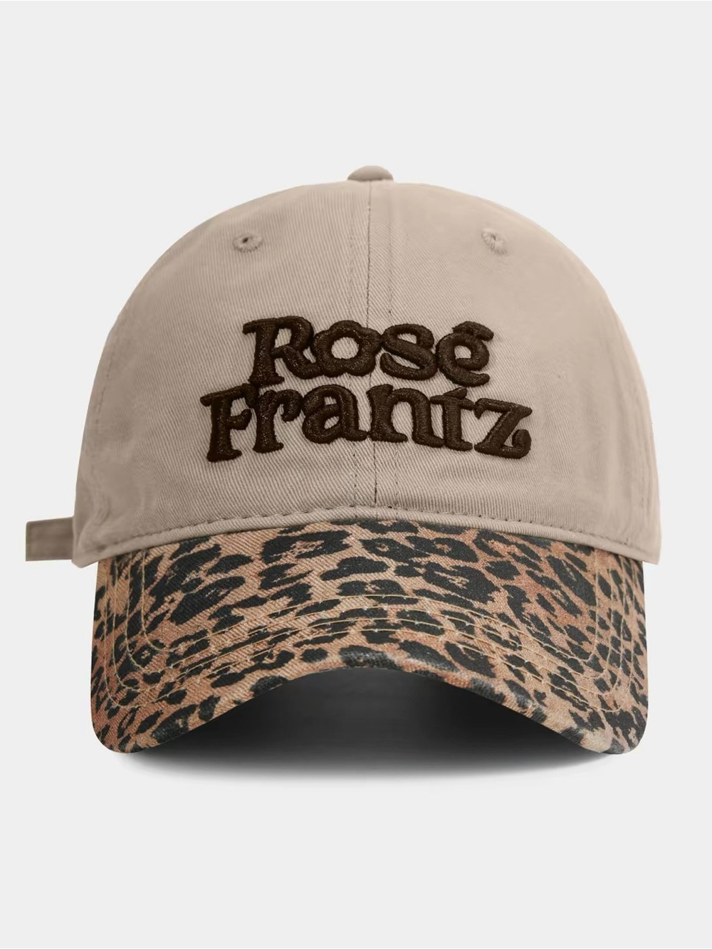 Rose Franitz Beige Baseball Cap with Leopard Brim